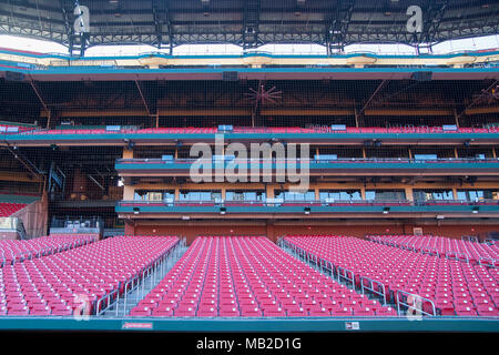 Saint Louis, United States-Dec 16, 2017: Rows of empty seats in Cardinal's Busch Stadium Stock Photo