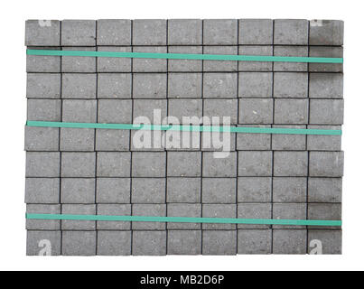 New concrete gray paving slabs in stack.  Isolated on white Stock Photo