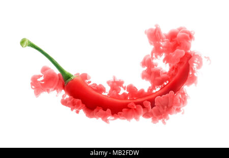 Red chili pepper on ink isolated over white background Stock Photo