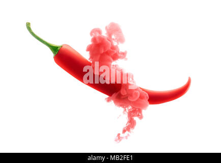 Red chili pepper on ink isolated over white background Stock Photo