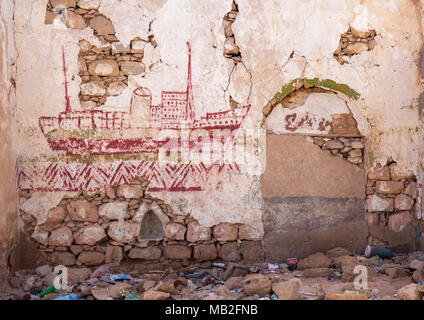 Boat drawn on the walls of an old house, North-Western province, Berbera, Somaliland Stock Photo