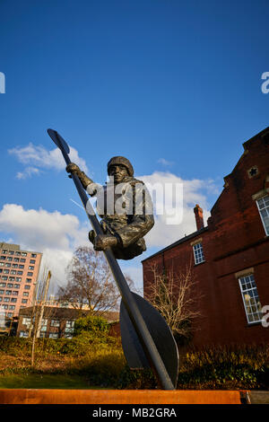 Statue of WW2 hero's memorial in honour of Stockport Royal Marine James Conway by artist Luke Perry Stock Photo