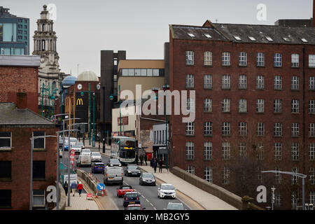 Stockport in Cheshire Gtr Manchester the busy main A6 London Road passing brought the town centre Stock Photo