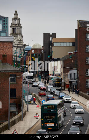 Stockport in Cheshire Gtr Manchester the busy main A6 London Road passing brought the town centre Stock Photo