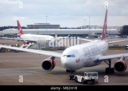 Manchester Airport Virgin Airbus 330's Stock Photo