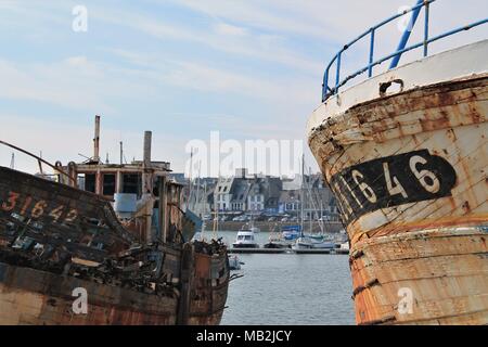 Shipwrecks in Camaret sur Mer harbour in Crozon peninsula, Armorique natural regional park - Brittany, France Stock Photo