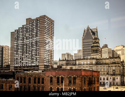 Detroit Michigan Cityscape. Downtown Detroit Michigan urban skyline. Detroit is the largest city in the state of Michigan. Stock Photo