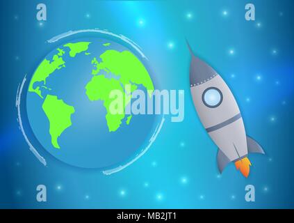 International day human space flight. 12 April Cosmonautics Day banner with rocket and Earth. Horizontal web banner Stock Vector