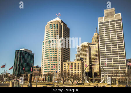 Detroit Michigan Cityscape. Downtown Detroit Michigan urban skyline. Detroit is the largest city in the state of Michigan. Stock Photo