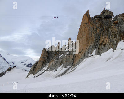 cable car high up over a glacier in the alps with a mountain panorama background Stock Photo