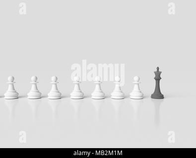 Red chess king leading white pawns business concept Stock Photo