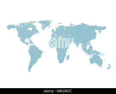 Pixel world map blue squares Stock Photo