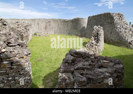 Stone walls within the Great Enclosure at Great Zimbabwe near Masvingo in Zimbabwe. Stock Photo