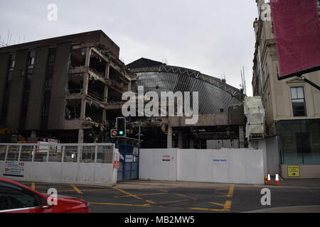 Dalton fountain Glasgow' historic train shed uncovered in queen st Glasgow during demolition work'statue of liberty Glasgow'wall art Glasgow' Stock Photo