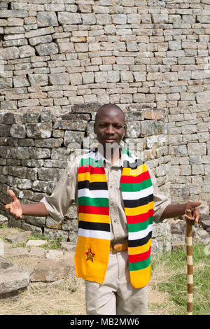 Lovemore, a guide at Great Zimbabwe near Masvingo in Zimbabwe. Stock Photo