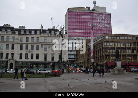 Dalton fountain Glasgow' historic train shed uncovered in queen st Glasgow during demolition work'statue of liberty Glasgow'wall art Glasgow' Stock Photo