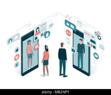 Social network profile on smartphone blue lines Stock Vector Image ...