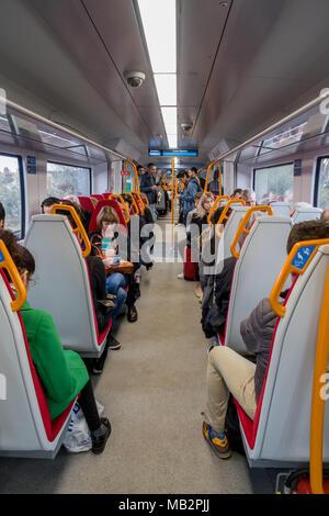 The interior of a new Desiro city class 707 train.  The class 707 trains are supplied by Siemens and operated by South Western Railway. Stock Photo