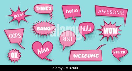 Comic text speeech bubble pop art Stock Vector