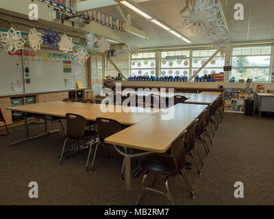 Empty grade school classroom Stock Photo