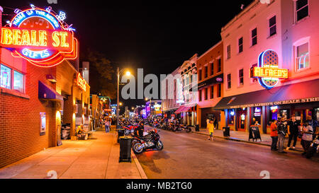 Memphis, TN - Sep. 20, 2017: Beale street at night. Blues clubs & restaurants lining Beale street are major tourist attractions in Memphis. Stock Photo