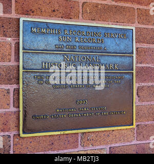 Memphis, TN - Sep. 21, 2017: Marker designating Memphis Recording Service (Sun Studio) a National Historic Landmark. Stock Photo