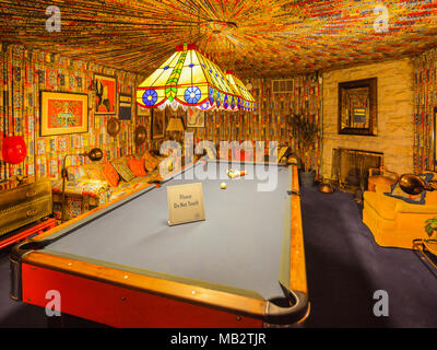 Memphis, TN - Sep. 21, 2017: Pool room in Elvis Presley's Graceland Mansion. The mansion had been placed in the National Register of Historic Places. Stock Photo