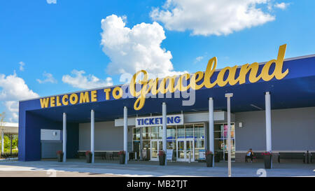 Memphis, TN - Sep. 21, 2017: Entrance to Graceland Tour, the main attraction of which is Elvis Presley's Graceland Mansion. Stock Photo