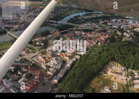 An aerial view from a small plane, Trenčín, Slovakia Stock Photo
