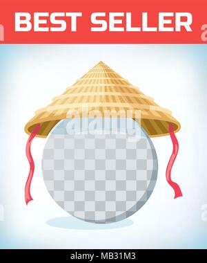 Chinese conical straw hat. Masquerade costume headdress. Carnival or Halloween mask. Cartoon Vector illustration. For games template. Stock Vector