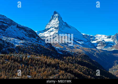 Matterhorn with Hörnligrat, Zermatt, Valais, Switzerland Stock Photo