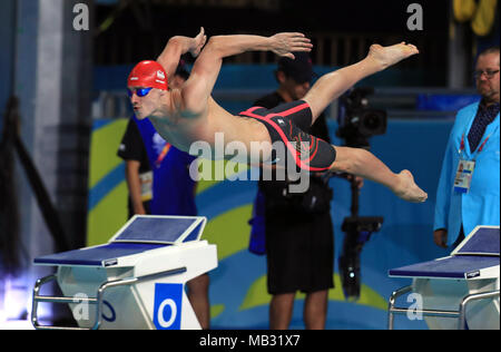 England's Jacob Peters during the Men's 50m Butterfly Final at the Gold Coast Aquatic Centre during day two of the 2018 Commonwealth Games in the Gold Coast, Australia. Stock Photo