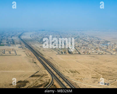 Ariel view of the suburbs of Abu Dhabi, United Arab Emirates Stock Photo