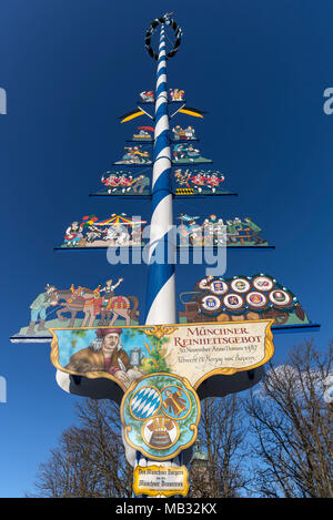 Maypole at Viktualienmarkt, Munich, Bavaria, Germany Stock Photo