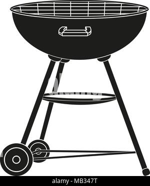 BBQ grill on wheel silhouette. Outdoors recreation vector illustration for gift card certificate banner sticker, badge, sign, stamp, logo, label, icon Stock Vector