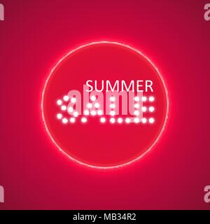 Summer sale glowing neon sign on the pink background. Light vector background for your advertise, discounts and business Stock Vector