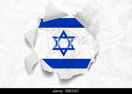 Realistic illustration of Israel flag on torned, wrinkled, dirty, grunge paper. 3D rendering. Stock Photo