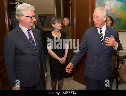 The Prince of Wales (right) during a reception hosted by the Governor of Queensland His Excellency The Honourable Paul de Jersey AC at Government House in Queensland, Australia. Stock Photo