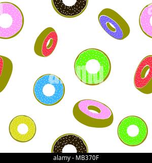 Sweet Glazed Colorful Donut Seamless Pattern. Fast Food Texture Stock Vector