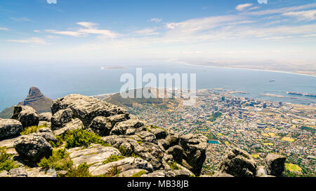 View of the city of Cape Town the Atlantic coast from Table Mountain Stock Photo