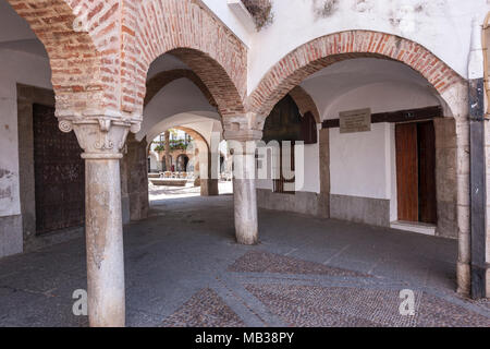 Plaza Chica with covered archs, Zafra, Extremadura, Spain Stock Photo