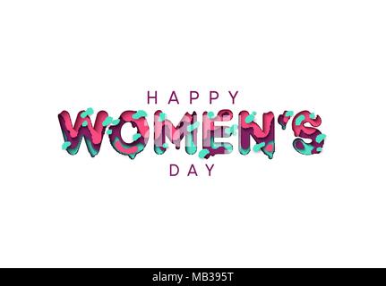 Happy Womens Day greeting card. Design letter modern style papercut multi color layers Stock Vector