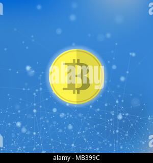 Yellow Bitcoin Icon on Blue Background. Crypto Currency Concept Stock Vector