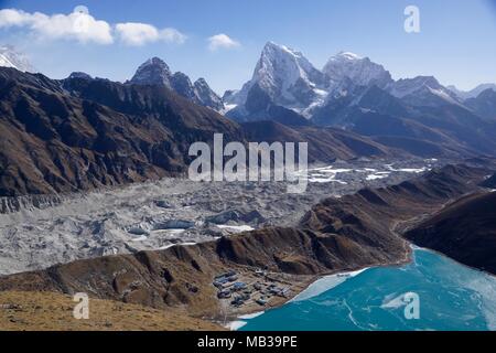 Gokyo lakes and surrounding Himalayan mountains in Nepal Stock Photo