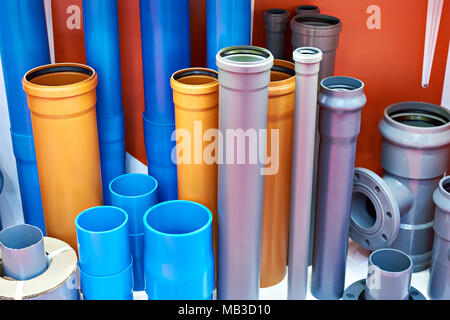 Plastic pipes for sewerage system Stock Photo