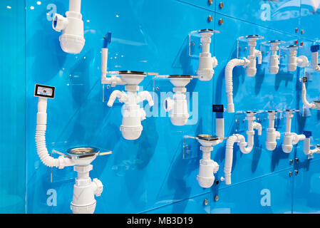 Traps for home plumbing in shop Stock Photo