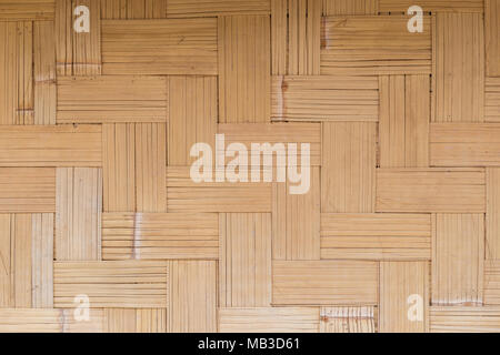 Full frame background of woven bamboo wall in herringbone pattern with warm tones Stock Photo
