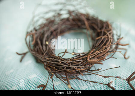 Wreath of branches, nest for birds Stock Photo