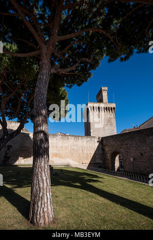 PIOMBINO, TUSCANY, ITALY - Avril 01, 2018: Piombino, Tuscany, Italy - complex of the castle with the Torrione and the RIvellino Stock Photo