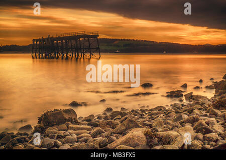 This is the old WW1 Munitions Pier, also known as Carlingnose Pier, at Carlingnose Point, North Queensferry. Stock Photo